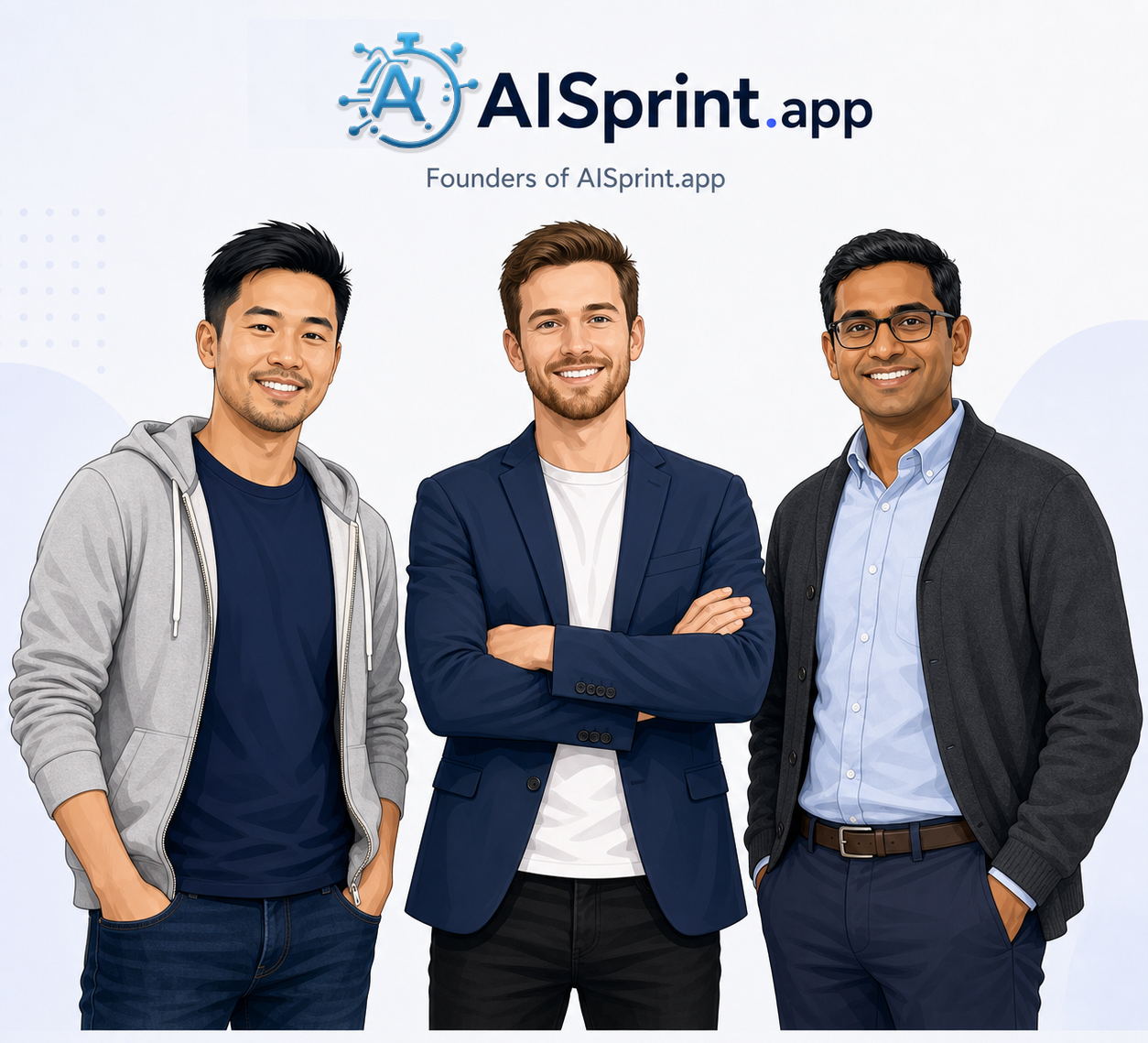 Dennis Ramiro, Brian Smith and Stephen Patel — Co-Founders of AI Sprint
